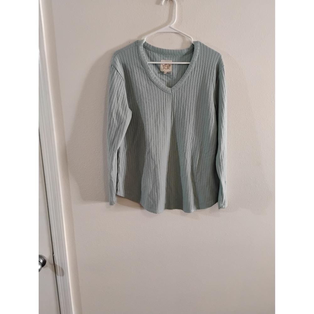 Chaser Womens Sage Green Waffle Knit V-Neck Long Sleeve Thermal Top Size M
